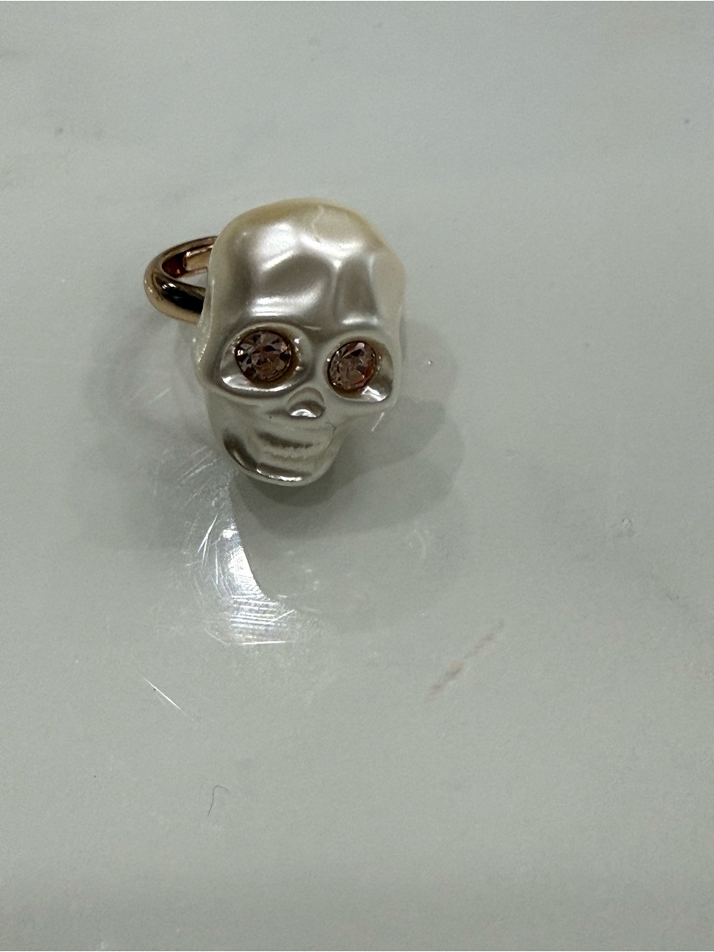Pearlescent Skull Ring with Champagne Crystal Eyes